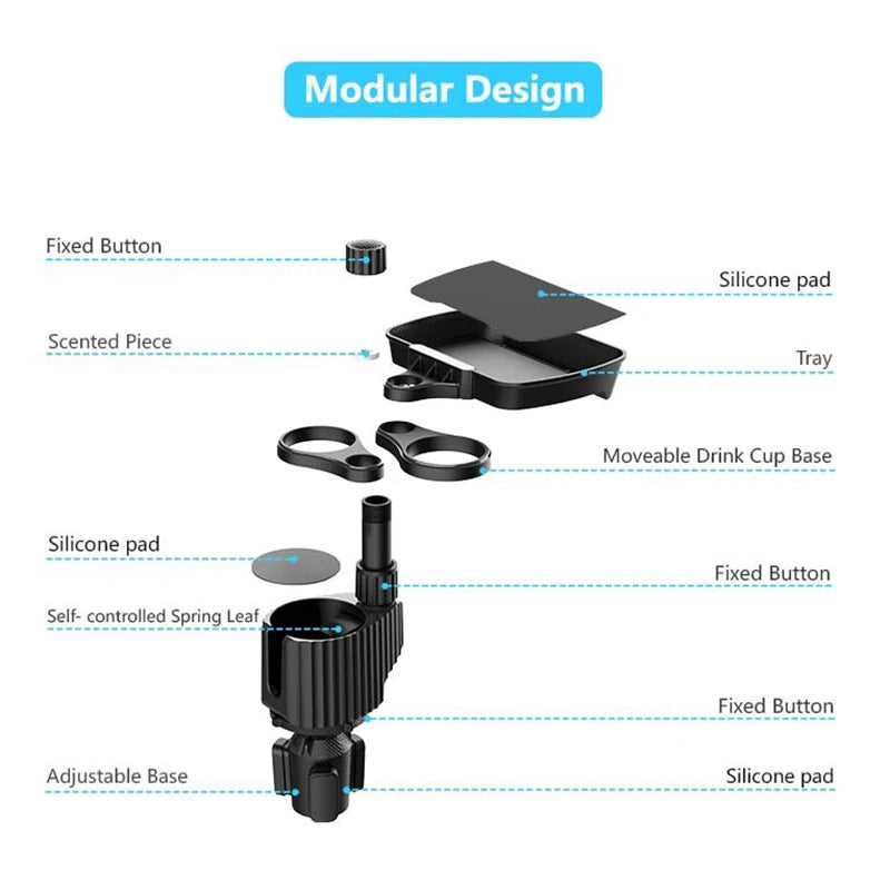 SEAMETAL 4 in 1 Car Cup Holder Extension Food Tray 360-Degree Rotation Center Console Snacks Tray Drink Holder 3kg Load-Bearing