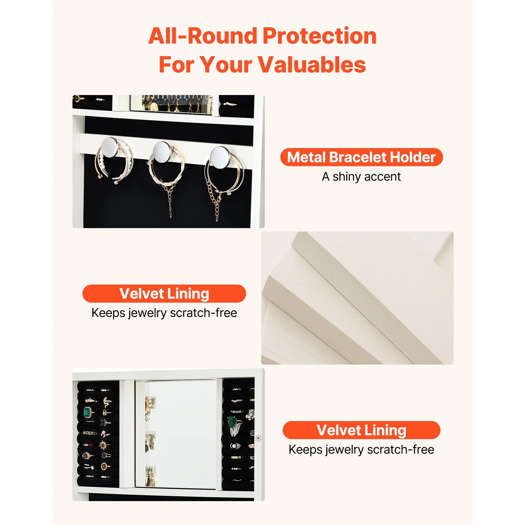 Full-Length Mirror Jewelry Cabinet with Lock & Hidden Storage