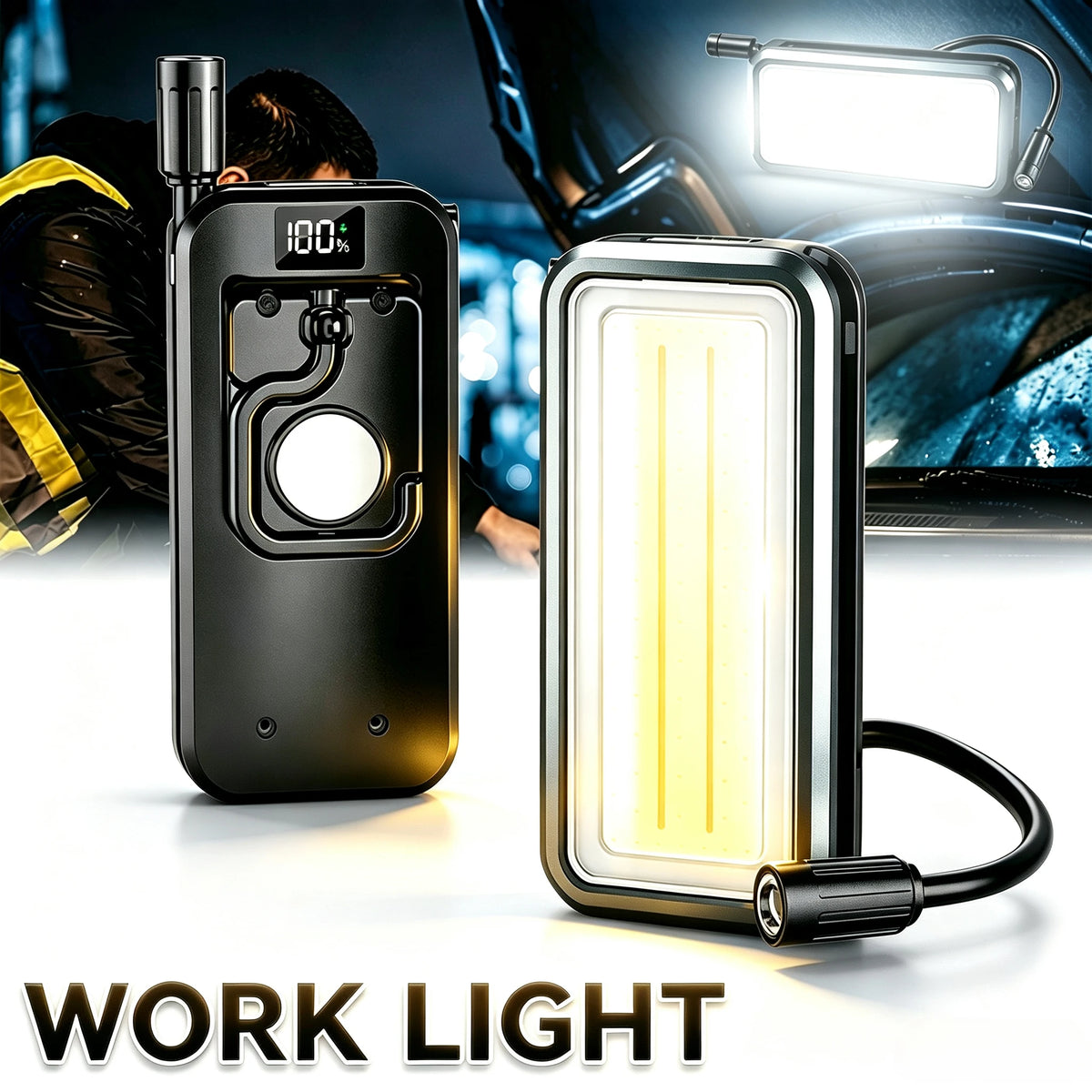 Flexible Gooseneck LED Work Light USB Rechargeable Lamp Magnetic COB Inspection Light with Hook & Clip Powerful Emergency Light