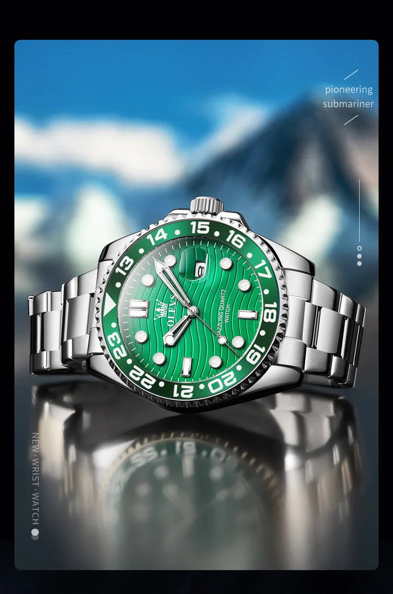 OLEVS New Quartz Watch for Men Stainlss Steel Strap Diving Series Colorful Bezel Fashion Luxury Brand Original Men's Wristwatch