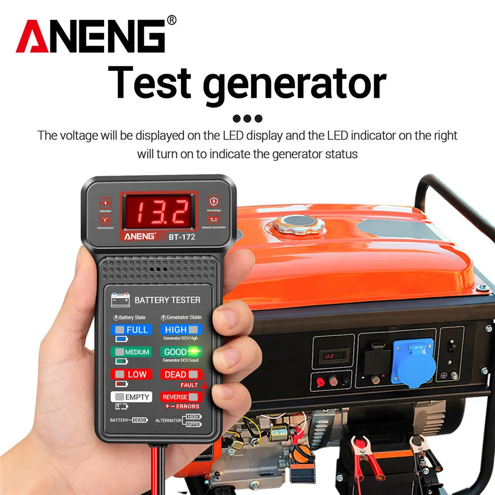 Tester de baterii auto ANENG, detector special pentru baterii de 12V, cu alertă sonoră, detectare a generatorului, BT-172, instrumente multifuncționale