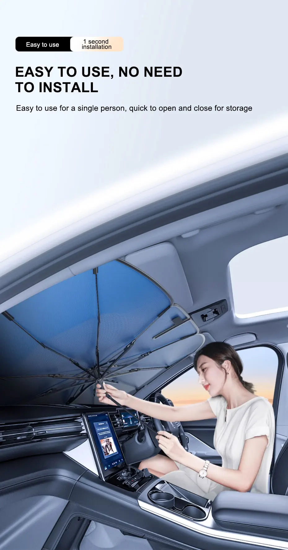 SEAMETAL Upgraded Windshield Sun Shade for Car Heat Insulation Sun Protection Cover UPF50+ UV Blocking Auto Sunshade Umbrella