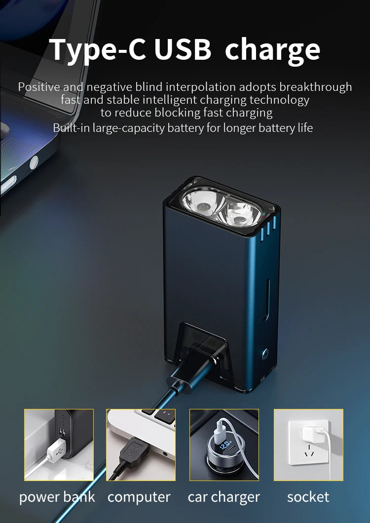 Lanterna de trabalho LED recarregável com visor digital
