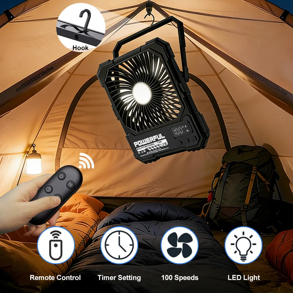 Camping Fan 20000mAh USB Rechargeable Wireless Tent Ceiling Fan Portable Hanging Camping Fan with Night Light and Remote Control