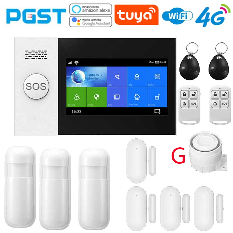 PGST 4G home allarme anti-furto, Tuya, kit di sicurezza con sensore di movimento PIR, wireless, WiFi, GSM, PG-107