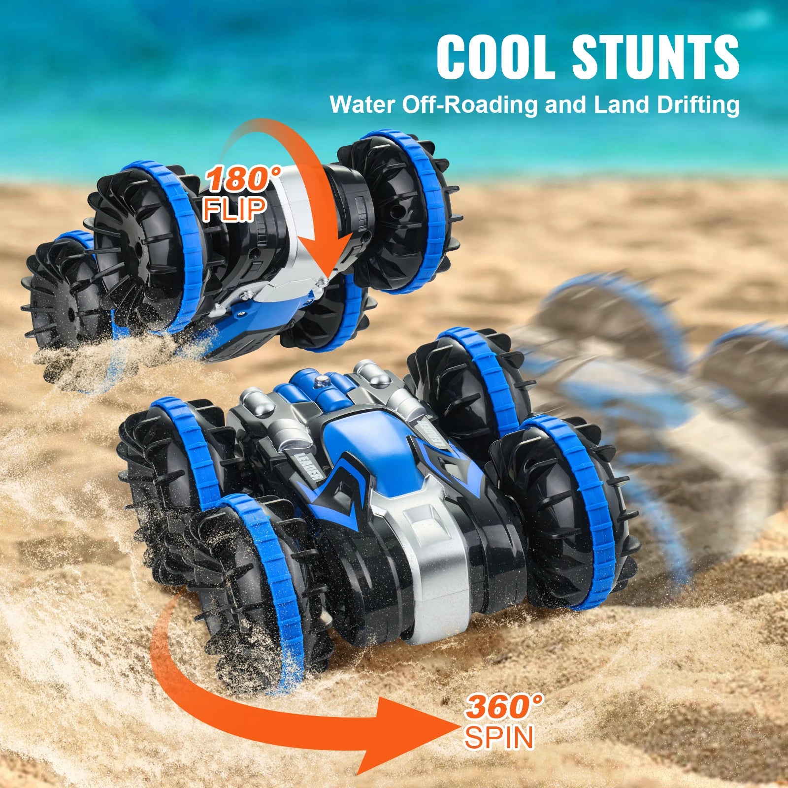 Auto RC anfibia 2.4GHz per acrobazie, veicolo per terra e acqua
