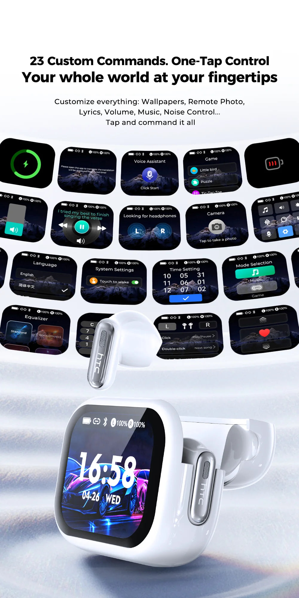 Smart AI Translator HTC NE68 Wireless Bluetooth Earphones With Mic Clear Sound Earbuds Low latency Translation 40Hrs Playback