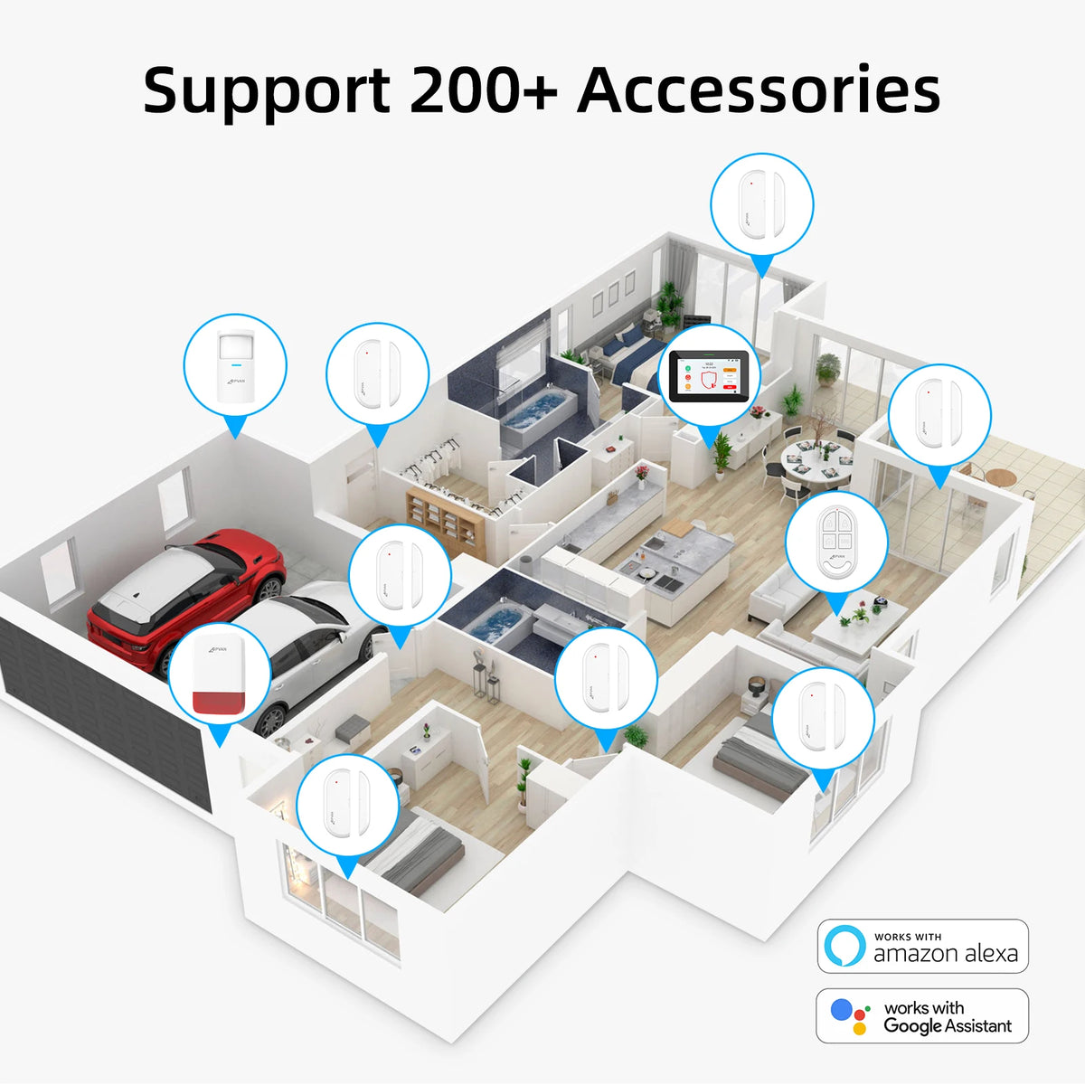 CPVAN 7 inch Smart Home Alarm System Wireless WiFi Home burglar Security Alarm with accessories support Tuya Smart Life control