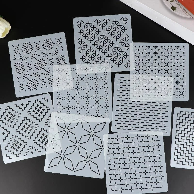 Herbruikbare Sashiko-stijl borduurtemplates — 9 of 32 stuks