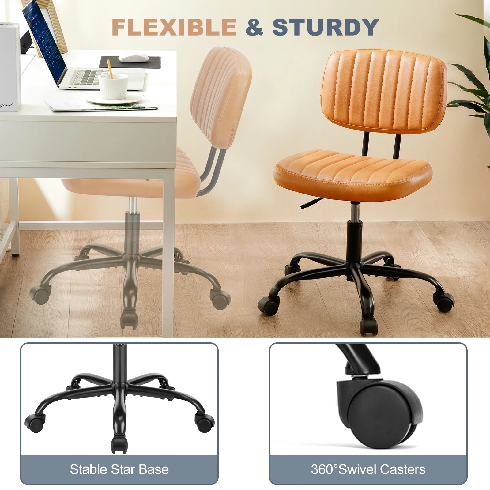 Armless Office Desk Chair with Lumbar Support & Swivel Wheels