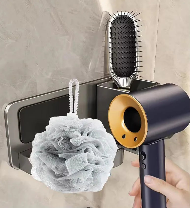 Wall-Mounted Hair Dryer and Toiletry Organiser