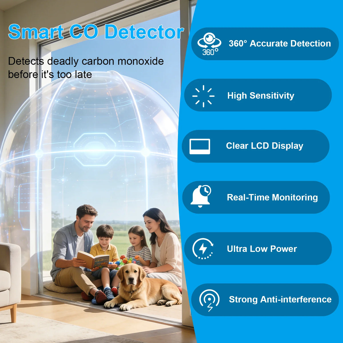 Carbon Monoxide Alarm Sensor with LCD Display, 85dB