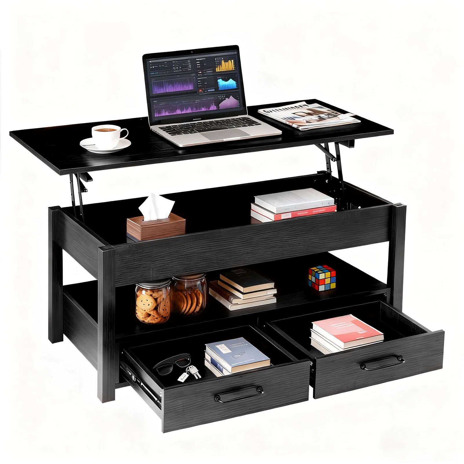 Lift Top Coffee Table with Hidden Storage and Drawers
