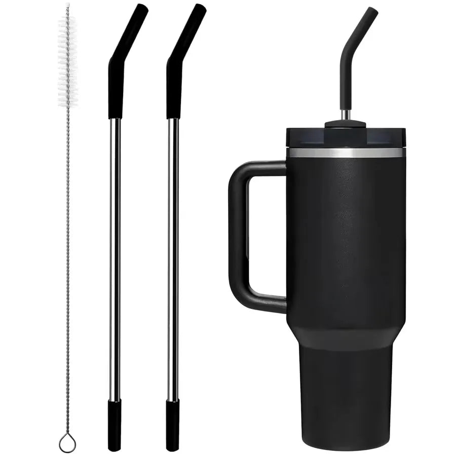 Stainless-Steel Tumbler Straws with Silicone Tips - 2-Pack