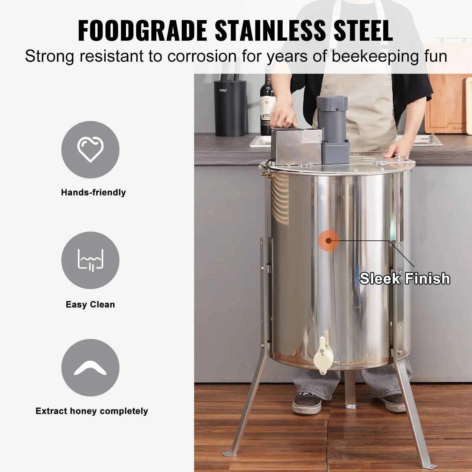 SucceBuy Electric Honey Extractor 4/8 Frames Honey Spinner Stainless Steel Beekeeping Extraction Height Adjustable Stand