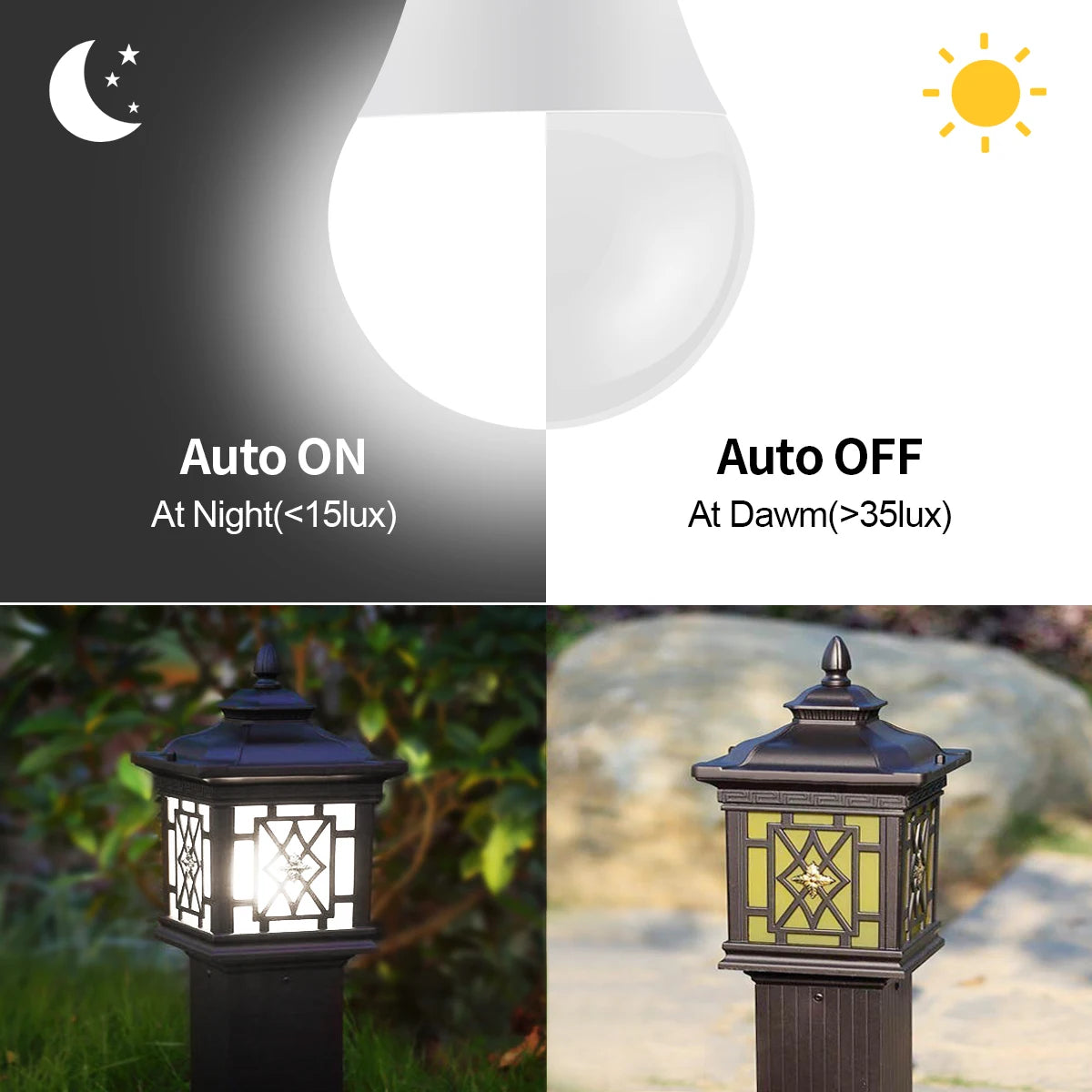 LED Dusk to Dawn Bulb, E27, 12 W or 15 W, Cool White