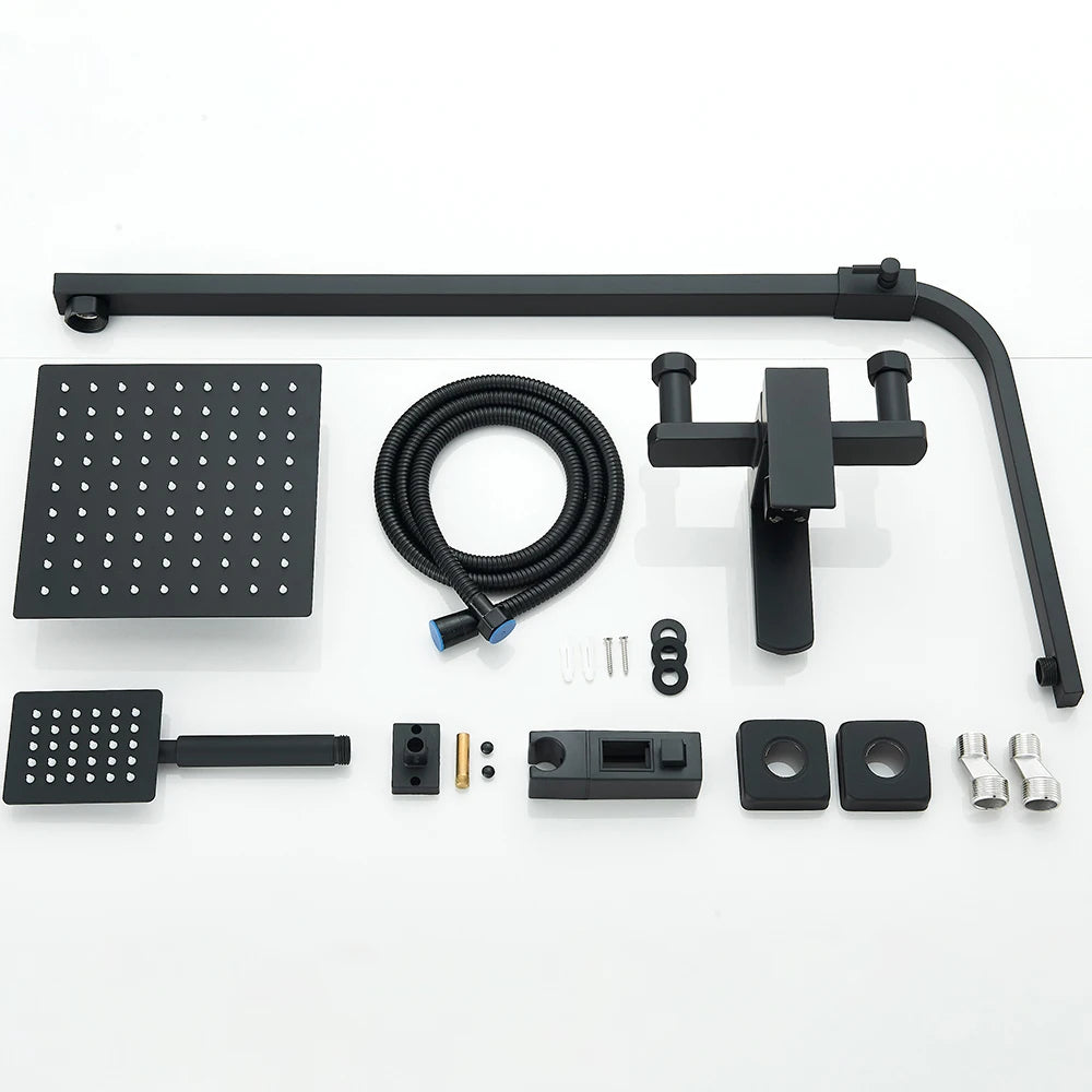 Black Wall Mounted Shower Faucet Set with Swivel Spout