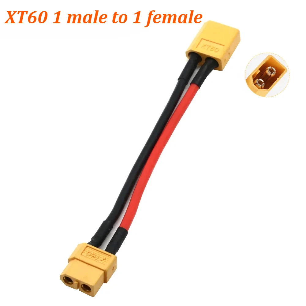 XT60 Parallel Battery Connector 3-Way 14AWG Silicone Wire Male/Female Dual Extension Y Splitter 100mm for Battery Charger Motor