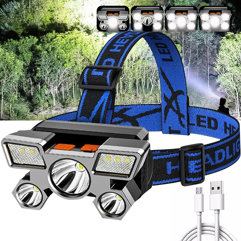 USB Rechargeable Five-LED Headlamp