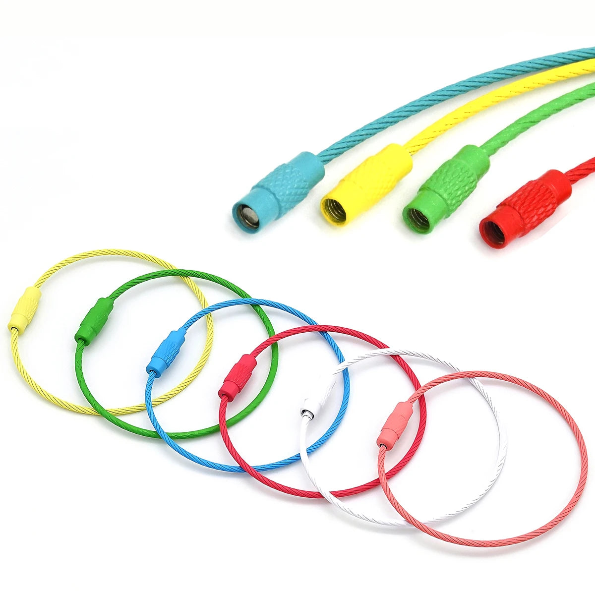 5/10pcs Stainless Steel Wire Keychain Ring Key Keyring Circle Rope Cable Loop Outdoor Camp Luggage Tag Screw Lock Gadget