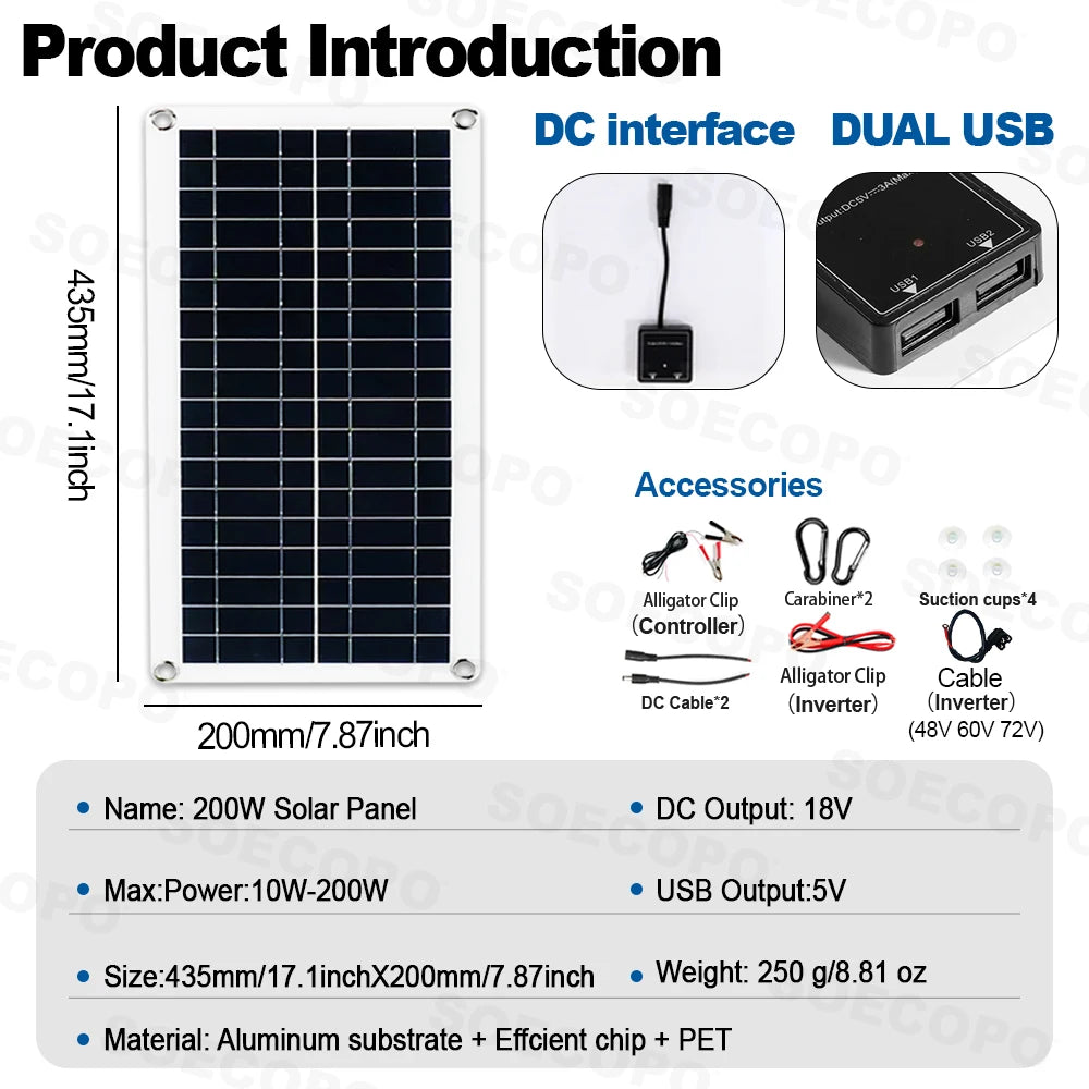 30000W Peak Solcelleanlæg 2200W Inverter 200W Panel System