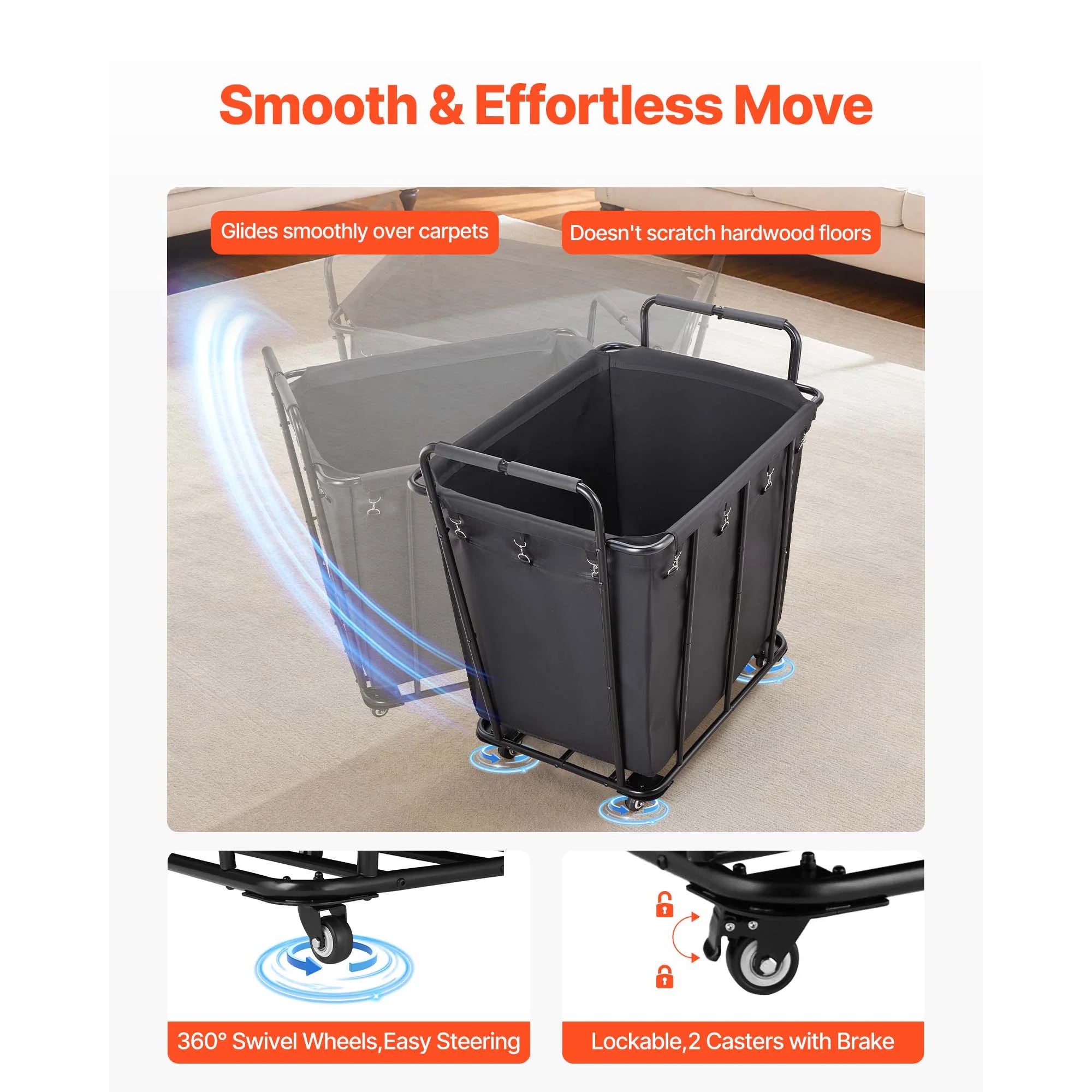 Chariot à linge roulant avec roues Panier utilitaire robuste pour courses