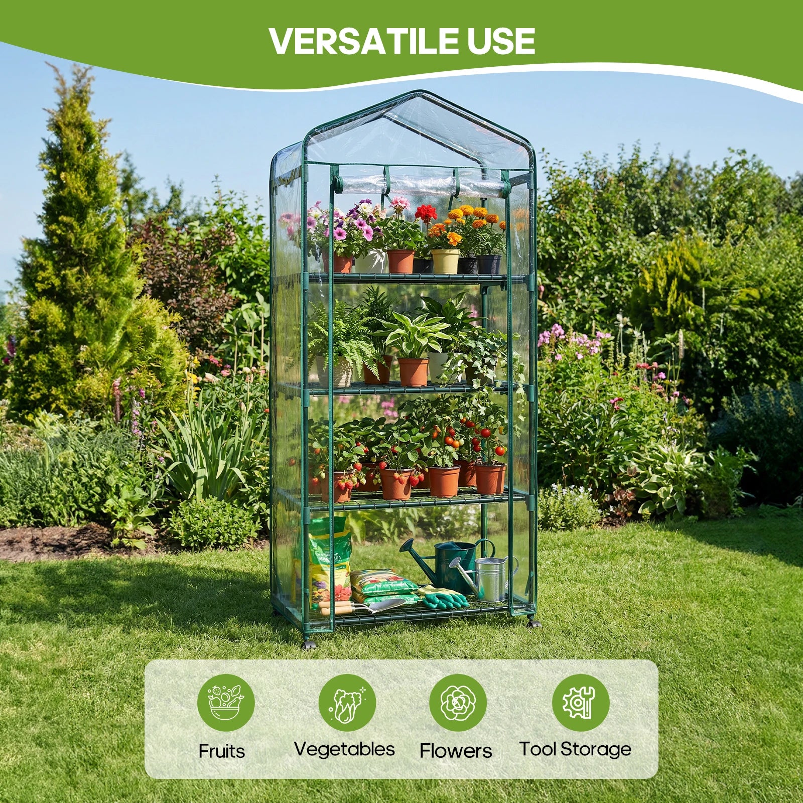 27-Inch 4-Tier Portable Greenhouse with Wheels Indoor Outdoor Rack