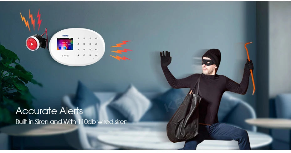 KERUI 433MHZ GSM+WiFi Heimalarm Kommt mit Tuya Smart Anti-Diebstahl Alarme Alarm System Kits Integrierte Batterie Sirene PIR Sensor