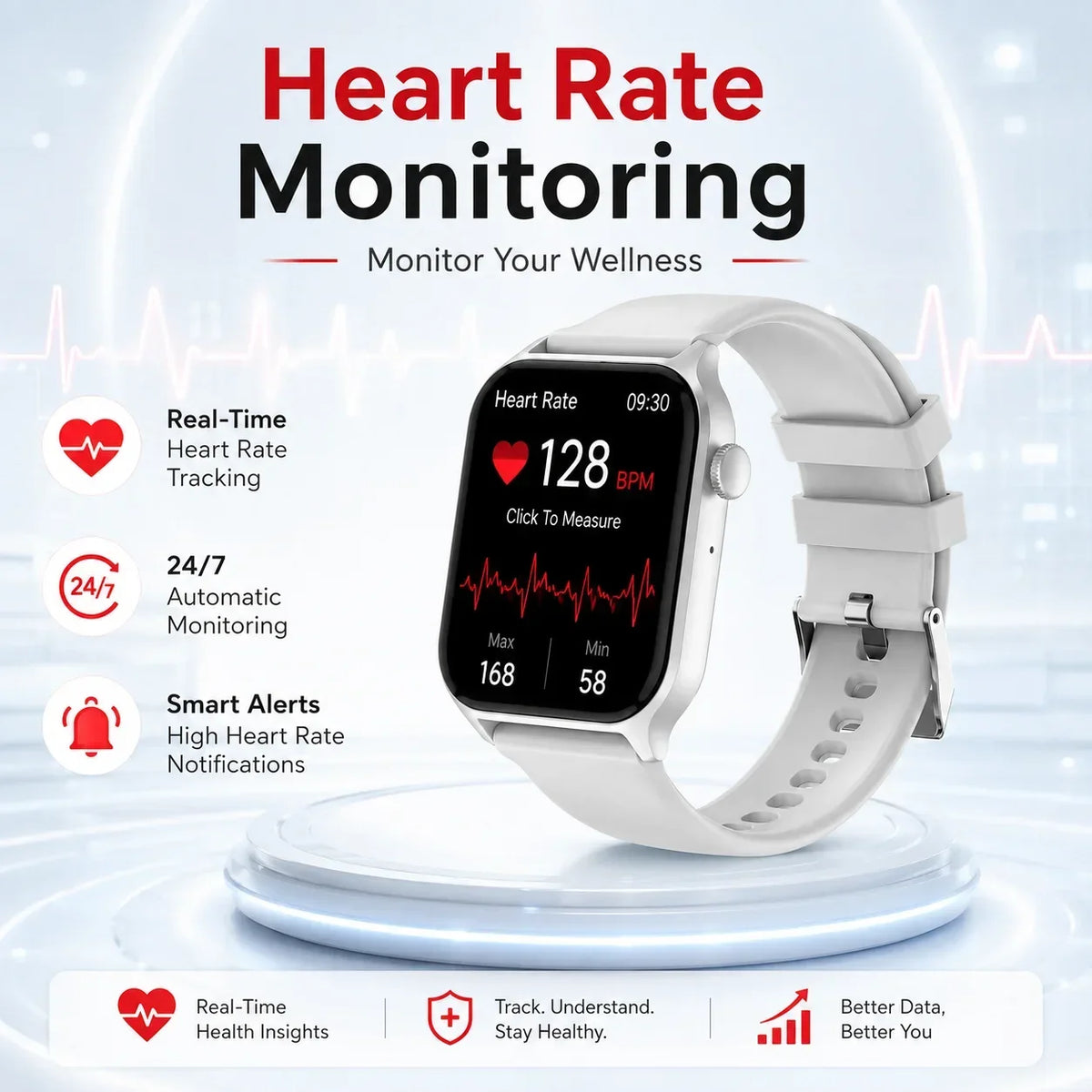 For Android IOS Users WETECH WX16 Smart Watch Bluetooth Call Internal Mic Touch Screen 123 Sport Modes Heart Sleep Stress Tracking Fitness Wristwatch 7-Day Battery White Black Two Colors Available