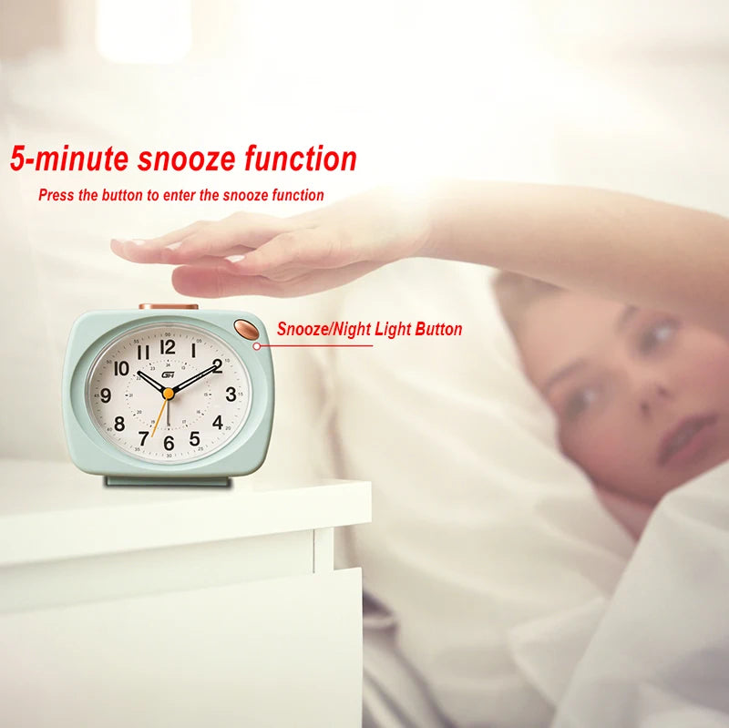 Analogue Alarm Clock with Snooze, Colour Options
