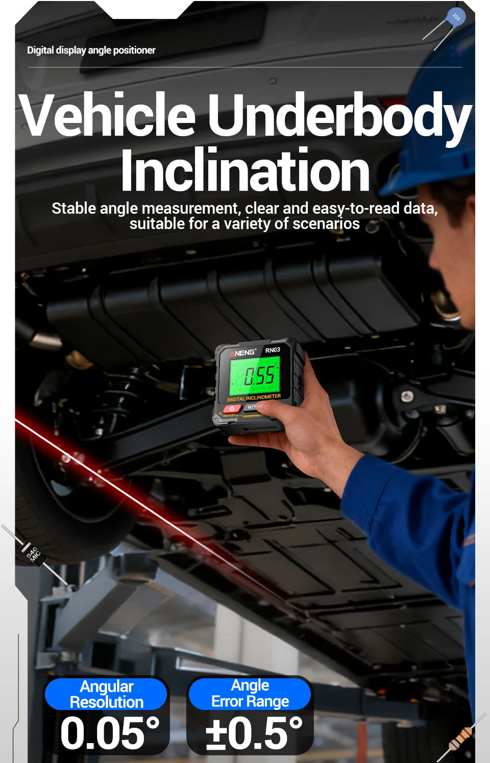Digital Angle Gauge 0.05° Accuracy 360° Magnetic Inclinometer