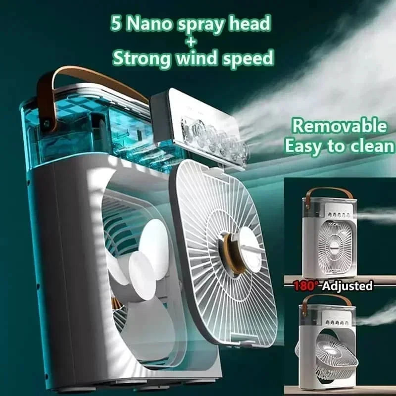 3-in-1 Mini Air Cooler Fan with Humidifier and Night Light