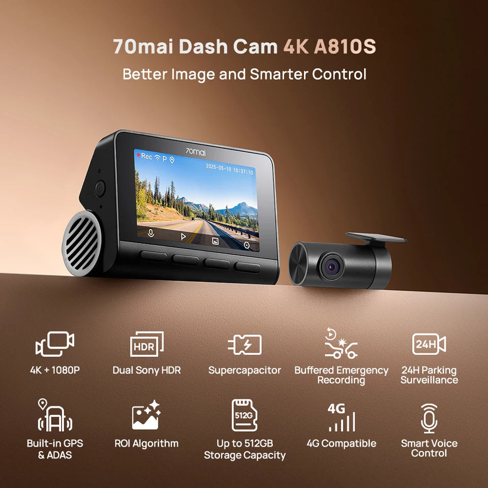 Предна 4K и задна 1080P камера за кола с 4G, GPS, ADAS, нощно виждане и суперкондензатор