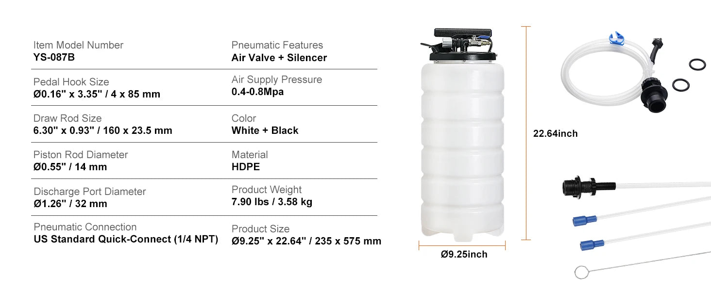 Sada pneumatického extraktora kvapalín na výmenu oleja 6,5L/15L