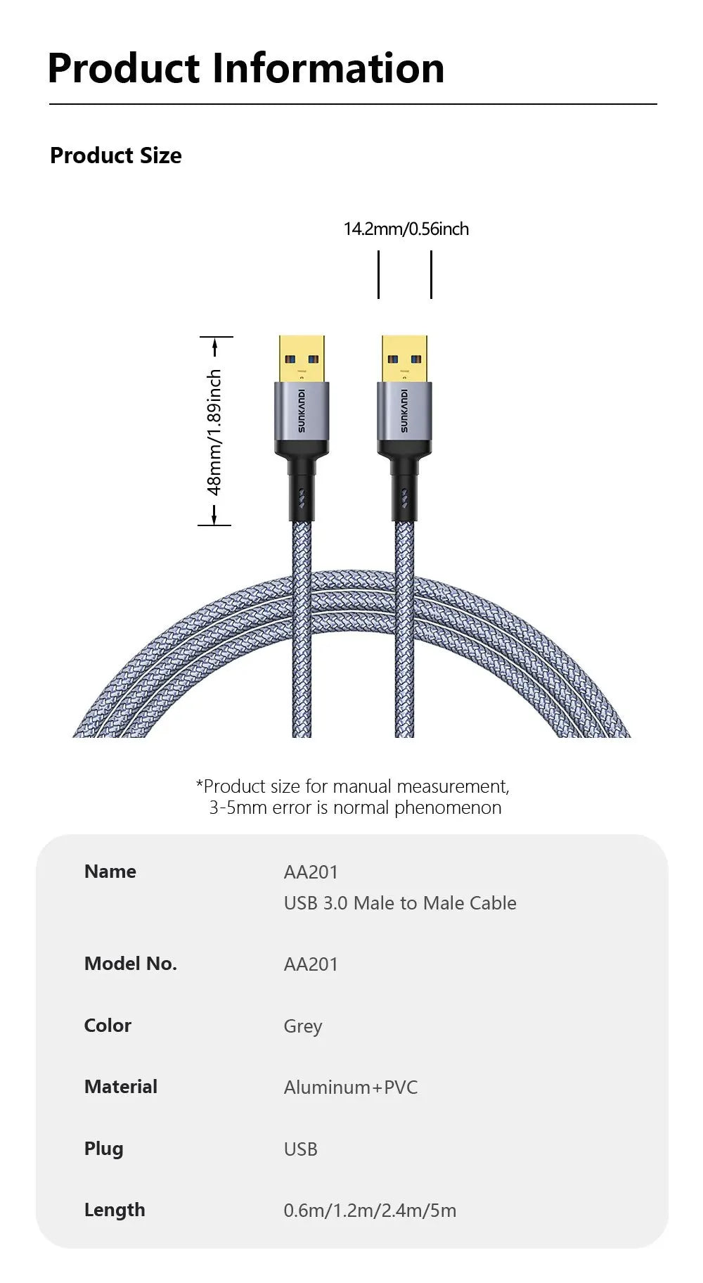 USB-A-auf-USB-A-Kabel, Stecker auf Stecker