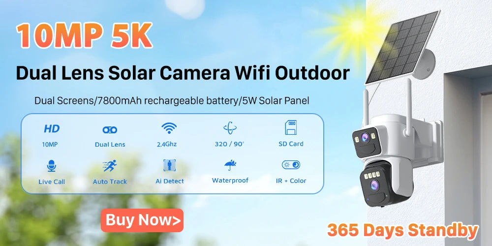 20MP 10K PTZ WiFi biztonsági kamera 4-lencsés 360° automatikus követéssel