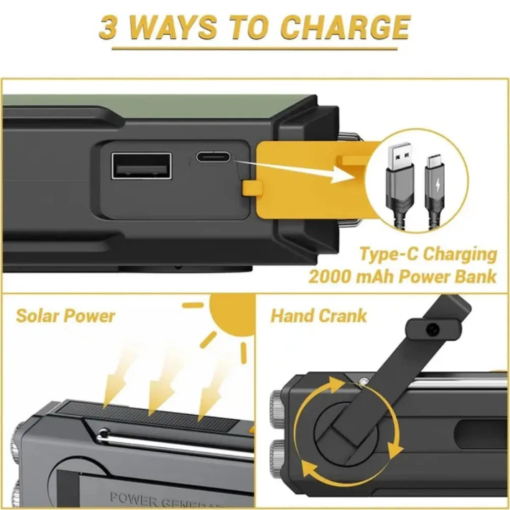 Portable AM/FM Radio with Emergency Charging Options