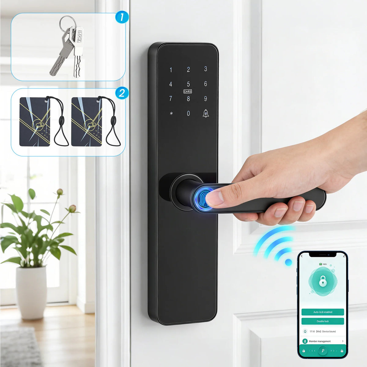 New Smart Door Lock With WIFI Compatible Tuya APP Digital Electronic Lock Smart Home Wooden Door Lock Fingerprint With Key, swipe card
