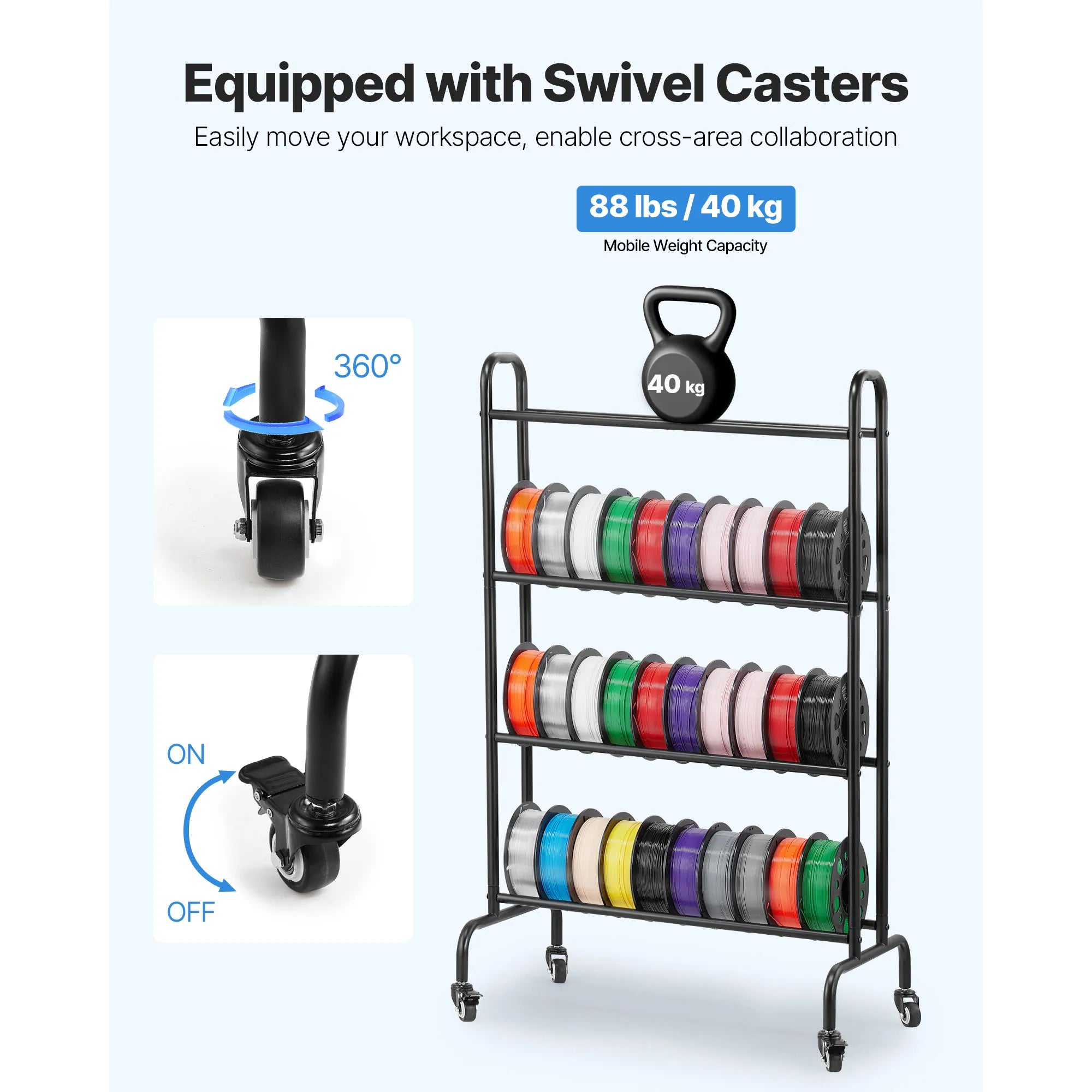 4-Tier 3D Printer Filament Storage Rack with Wheels (40 Spools)