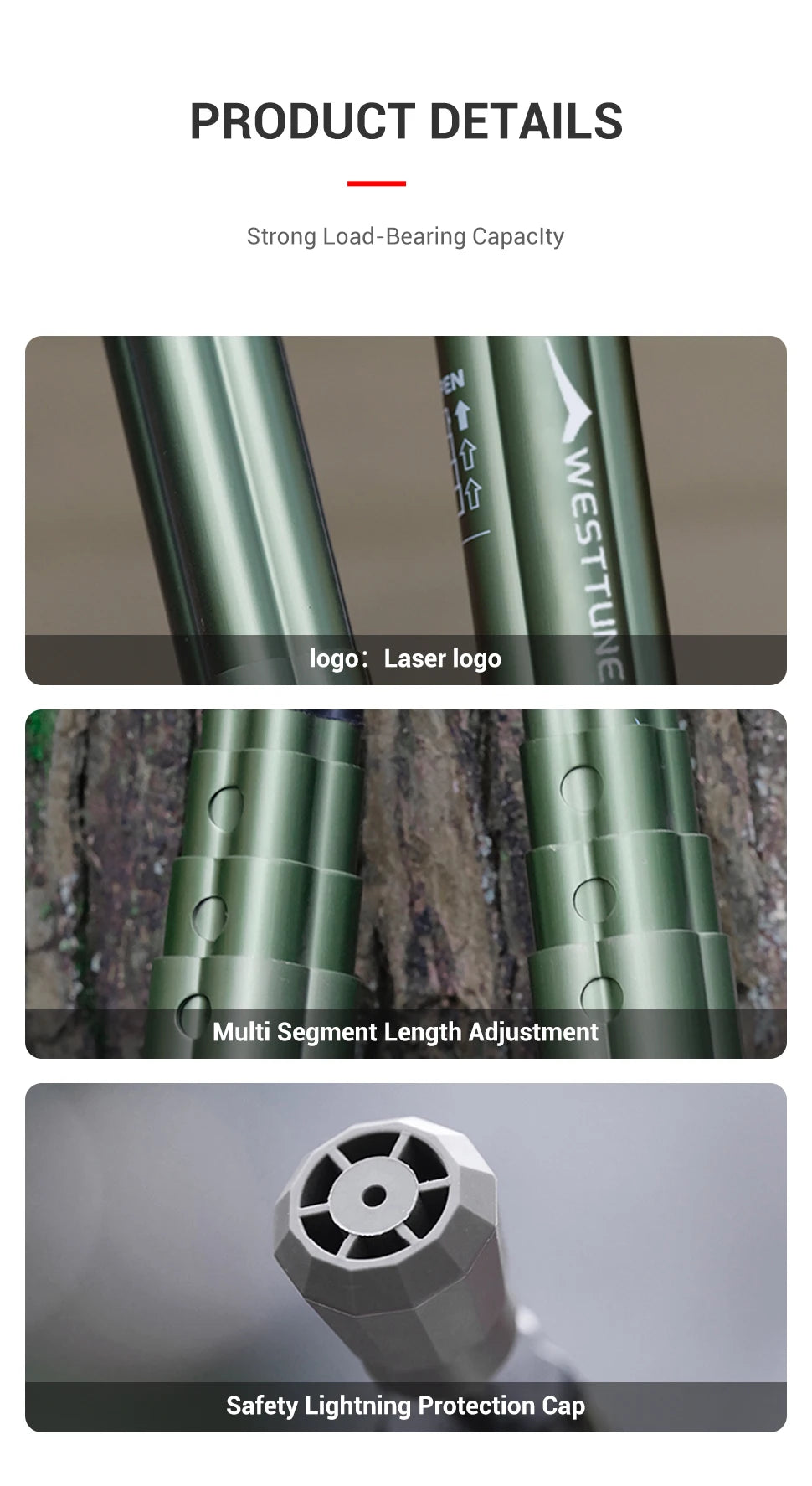 Adjustable Aluminum Tent Pole for Camping, Beach Shelters