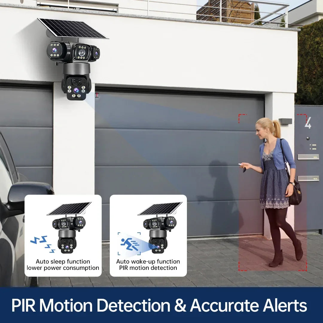 Solar PTZ Security Camera with Triple Lens and Triple Screens