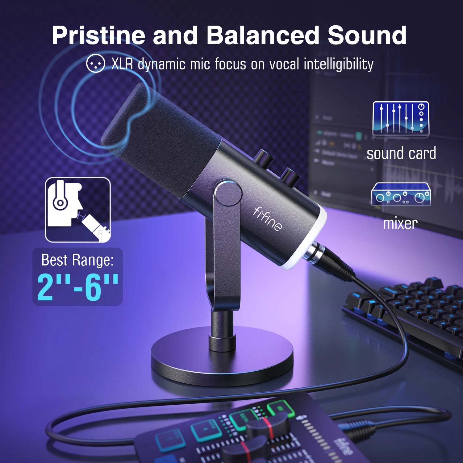 FIFINE USB/XLR Dynamic Microphone with Touch Mute and RGB