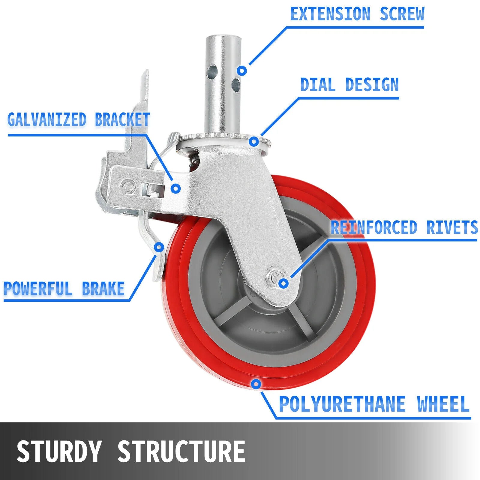8" Polyurethane Swivel Caster Wheels Set with Brakes 3200 lb