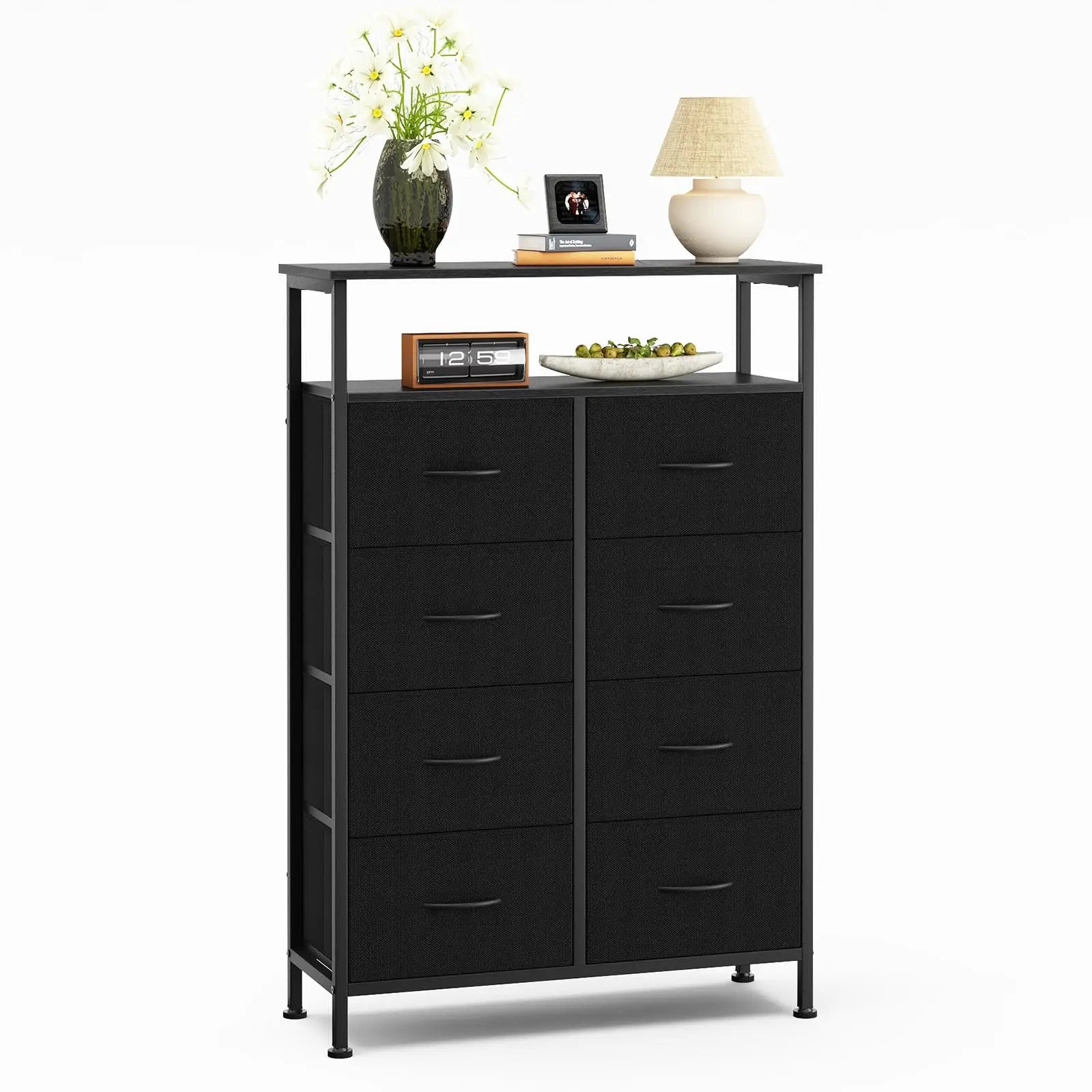 8 Drawer TV Stand with Wooden Top and Storage Cabinet