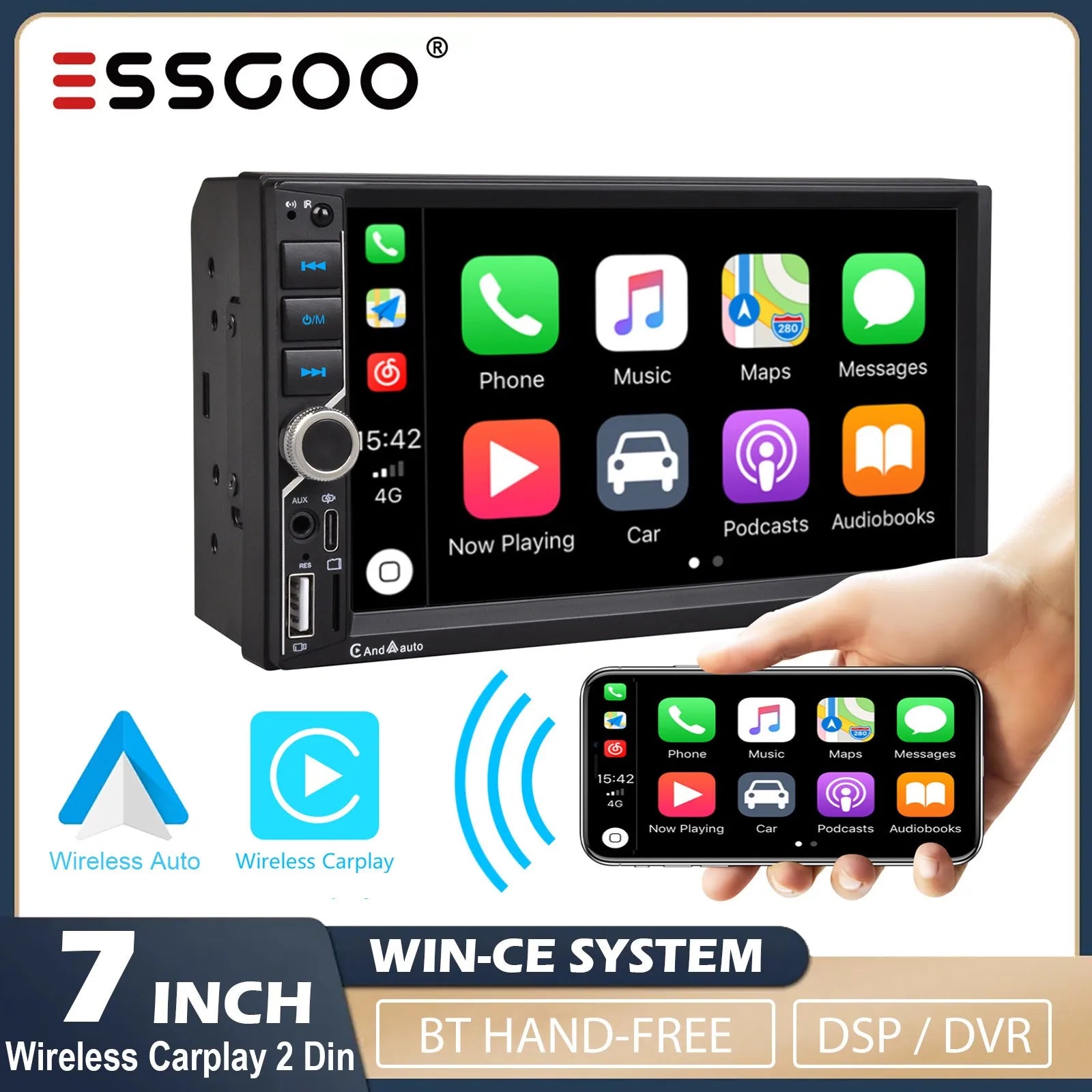 ESSGOO 7palcové autorádio s CarPlay a Android Auto