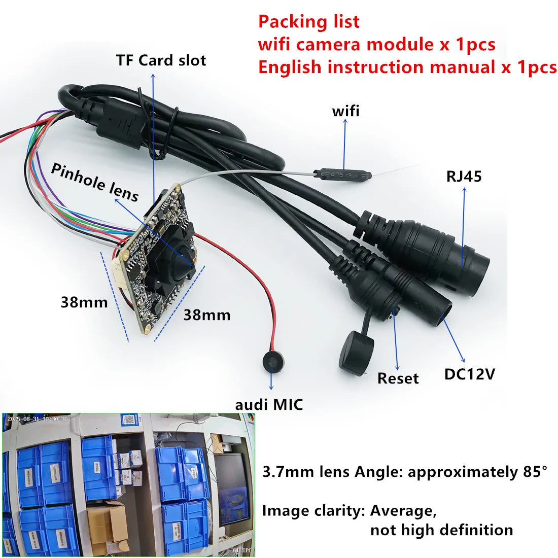 Mini 5MP 1080P WiFi IP Camera Module with Motion Detection