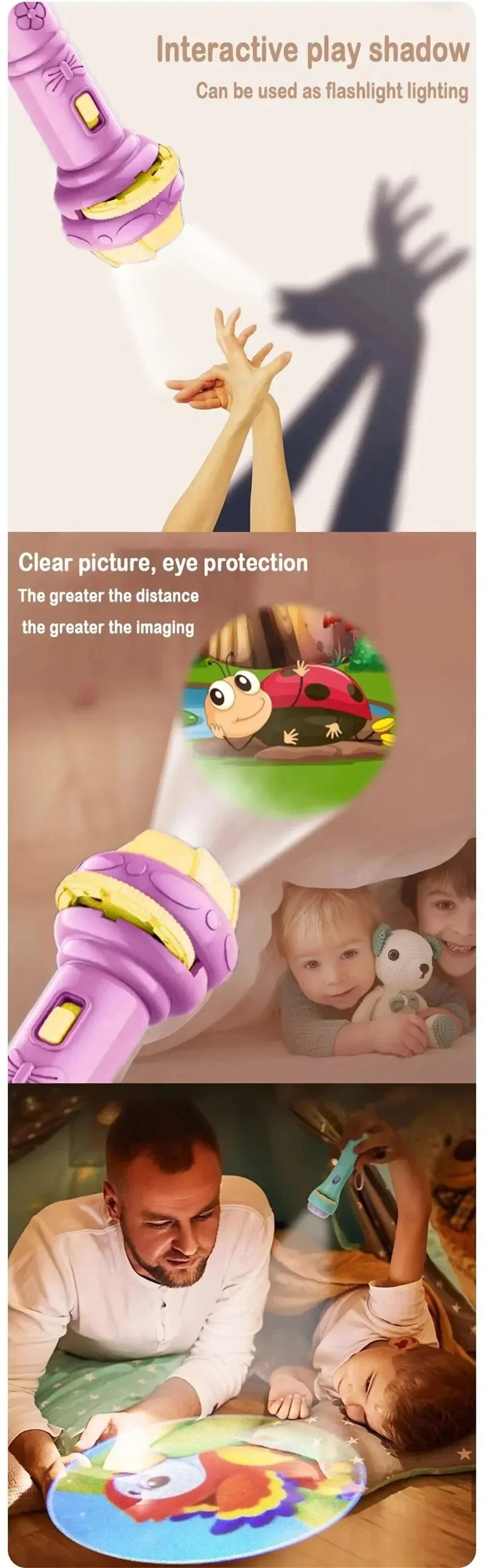 Kids Story Projector Toy - 10Pcs Image Cards, Bedtime Picture Flashlight for Wall Projection Play