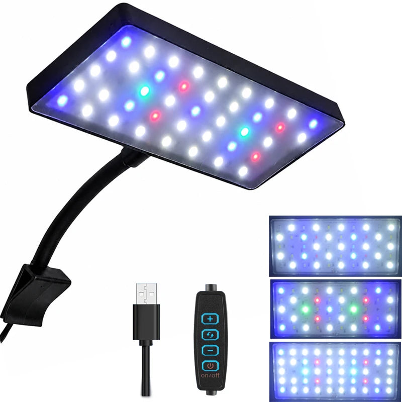 USB Aquarium LED Light Full Spectrum Aquatic Plant Grow Lamp Fish Tank Adjustable Brightness Dimmable 360° Rotatable Light 8W