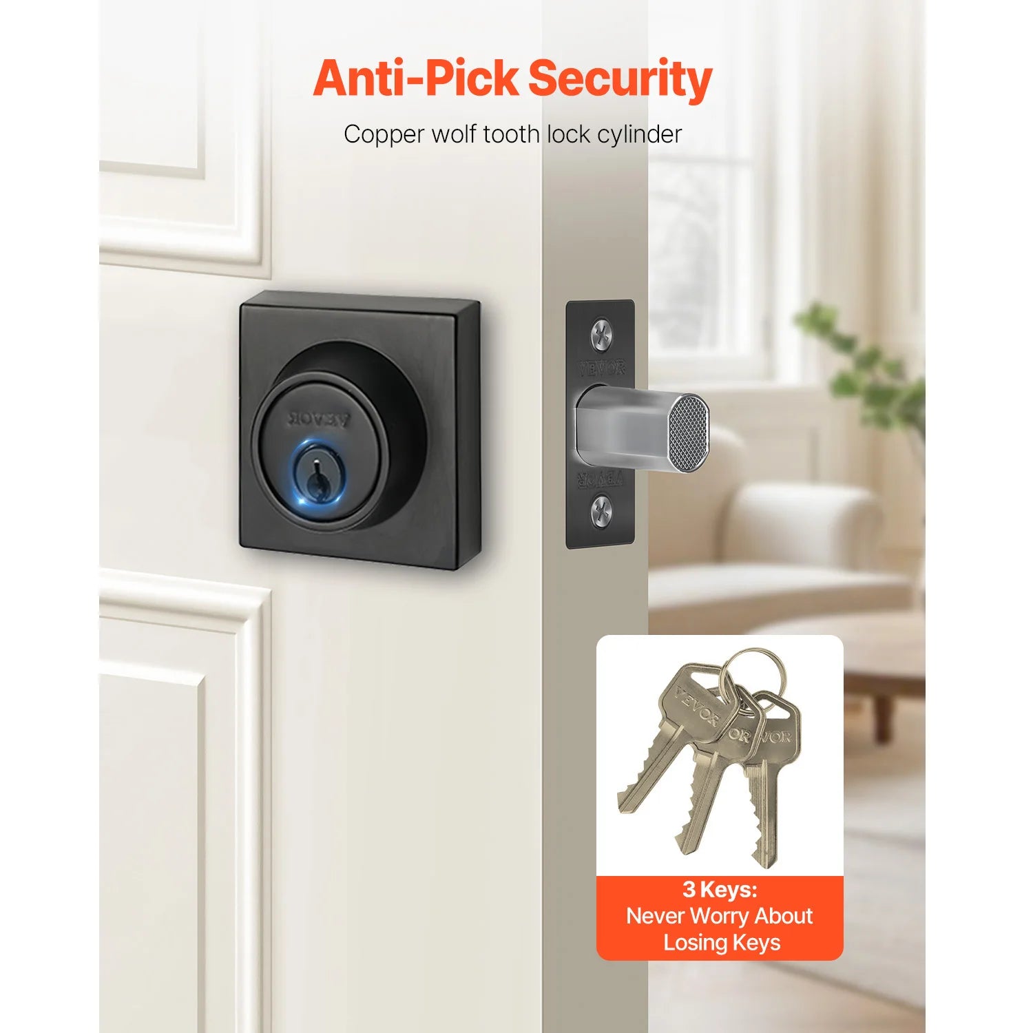 Single Cylinder Deadbolt Lock with 3 Keys for Interior & Exterior Doors