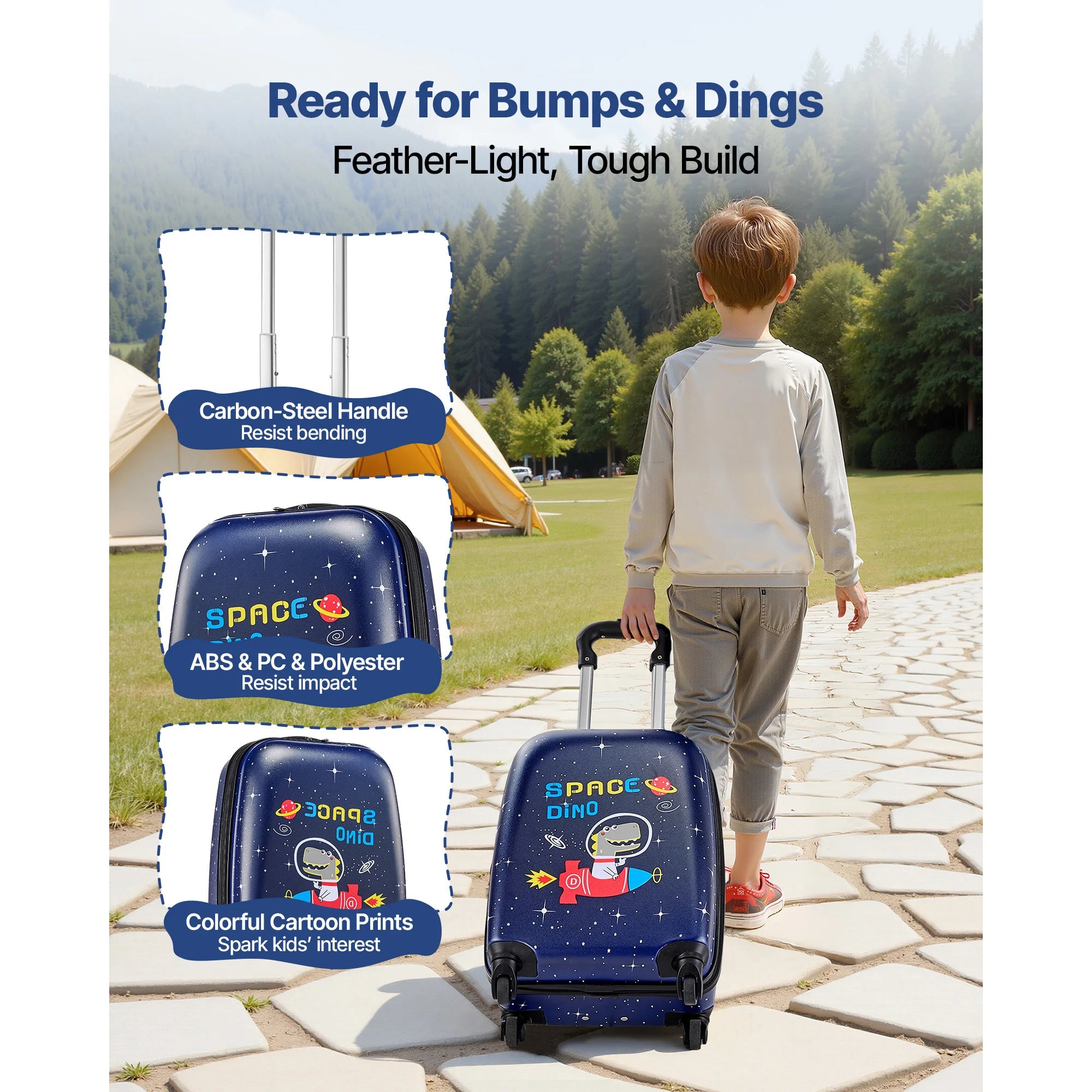 SucceBuy 2pcs Kids Luggage Set with Backpack 18in Rolling Wheels Suitcase Kids Carry on Luggage for Girls & Boys Travel Suitcase
